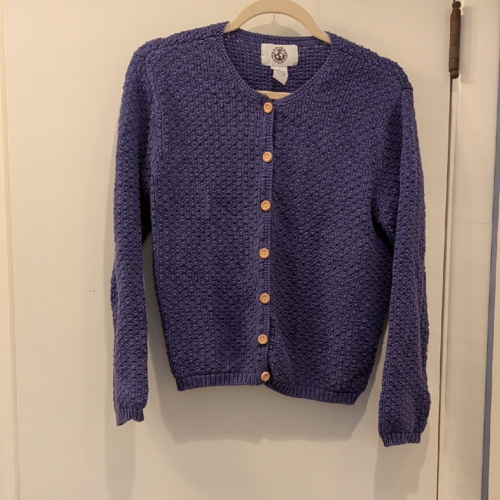Purple Cotton Cardigan With Wooden Buttons